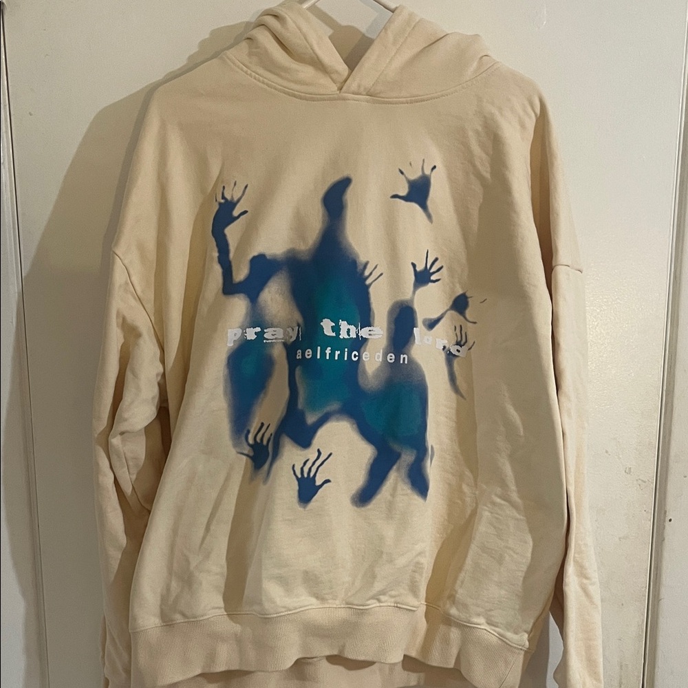 Aelfric Eden Beige Hoodie with Blue Abstract Design
